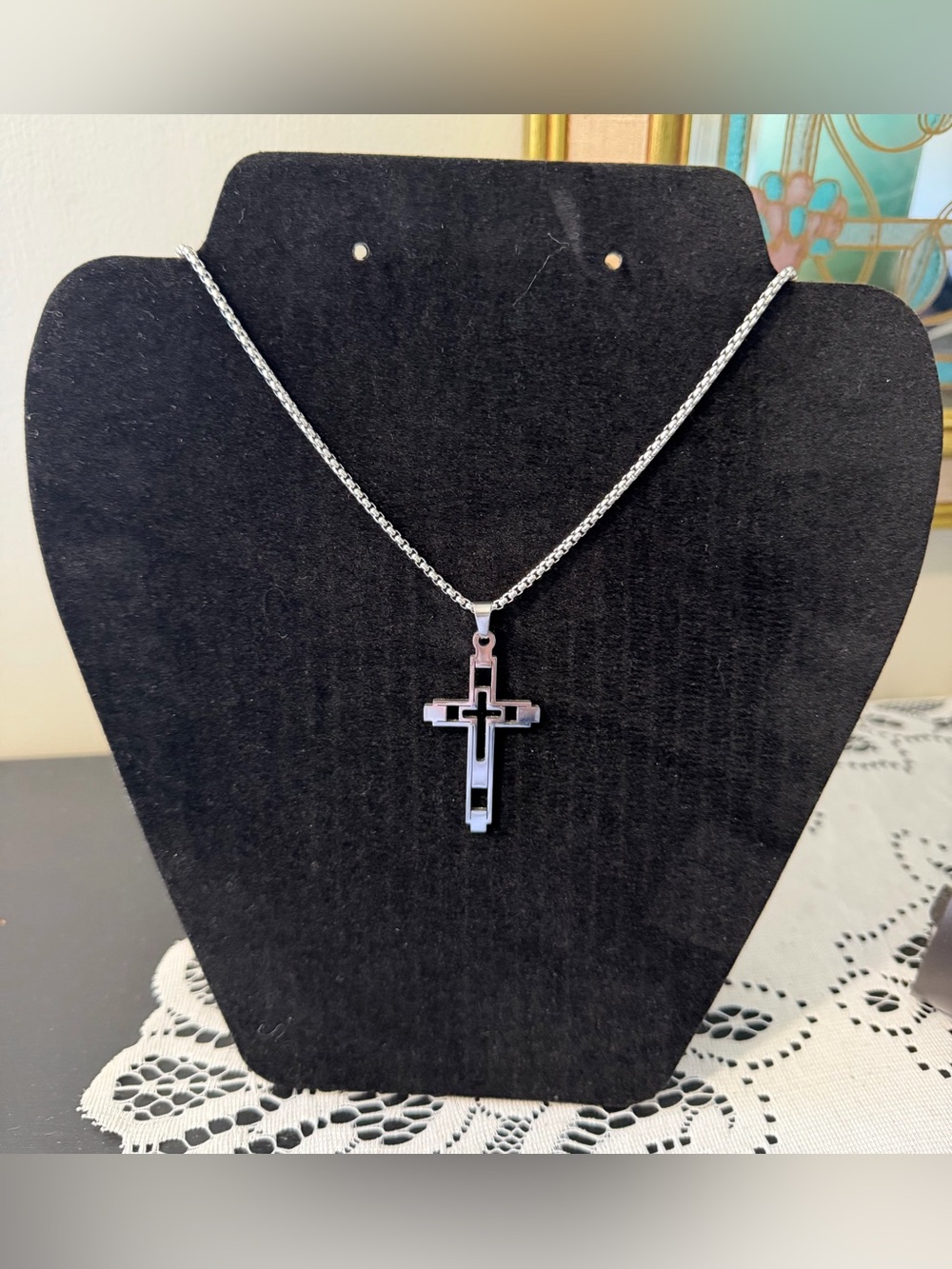 🆕 Stainless Steel Cutout Cross Pendant Chain